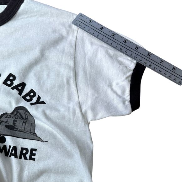 Vintage Champion Shoo Shoo Baby T-Shirt Mens Large 80s WW2 Airplane Ringer USA - Picture 7 of 8